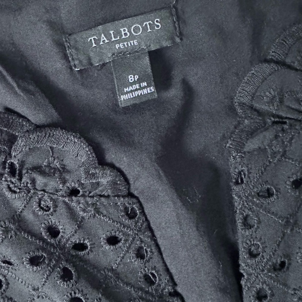 Talbots Black Eyelet Midi Dress with Button Accents - Picture 3 of 6